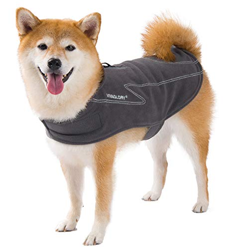 VIVAGLORY Cozywrap Wintermantel Hund, Hundepullover Fleece mit Klettverschluss & Geschirr Öffnung, Hundemantel, Reflektierend & Verstellbar Fleece Softshell, XL, Grau von VIVAGLORY
