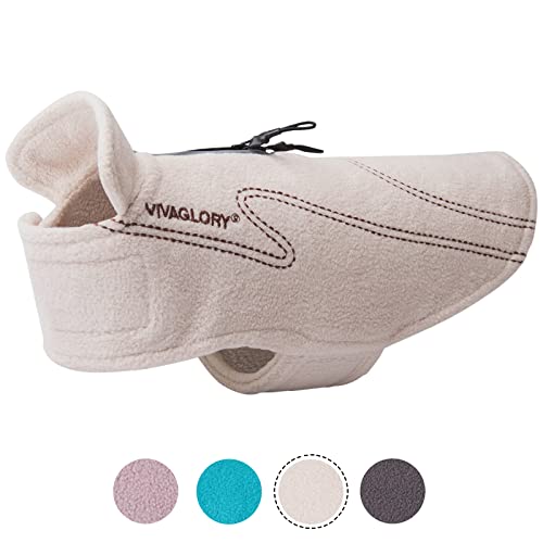 VIVAGLORY Cozywrap Wintermantel Hund, Hundepullover Fleece mit Klettverschluss & Geschirr Öffnung, Hundemantel, Reflektierend & Verstellbar Fleece Softshell, XXS, Beige von VIVAGLORY