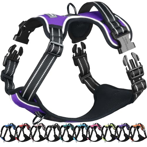 VIVAGLORY Easefit Hundegeschirr, Zugstopp Hundegeschirr Geschirr Hund Mit Griff, Anti Zieh Geschirr Für Hunde Training & Spazieren, Gepolstert & No-Pull Ausbruchsicher für Hunde, XL, Lila von VIVAGLORY