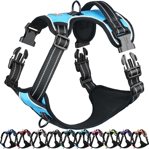 VIVAGLORY Easefit Hundegeschirr, Zugstopp Hundegeschirr Geschirr Hund Mit Griff, Anti Zieh Geschirr Für Hunde Training & Spazieren, Gepolstert & No-Pull Ausbruchsicher für Hunde, XL, Blau von VIVAGLORY