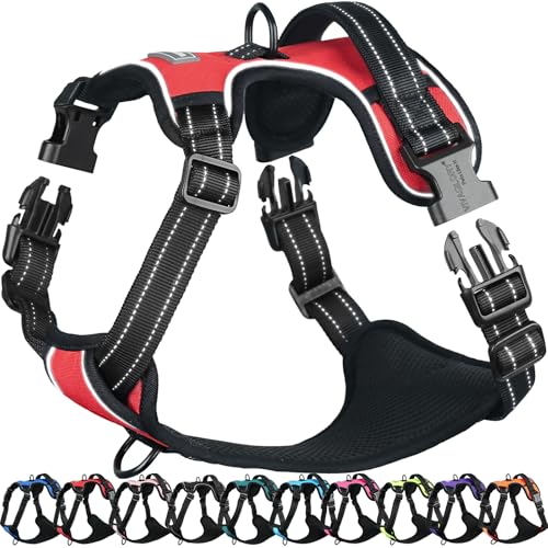 VIVAGLORY Easefit Hundegeschirr, Zugstopp Hundegeschirr Geschirr Hund Mit Griff, Anti Zieh Geschirr Für Hunde Training & Spazieren, Gepolstert & No-Pull Ausbruchsicher für Hunde, M, Rot von VIVAGLORY