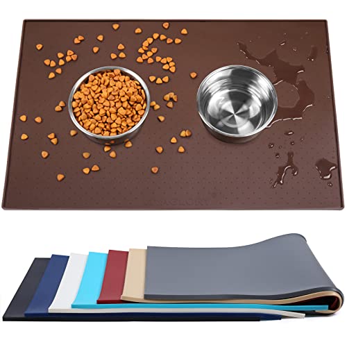 VIVAGLORY Hundefuttermatte, Katzenhund-Fütterungsmatte, Anti-Messy wasserdichte Futterfutter-Nahrungsnahrungs-Pet Schüssel Silikonmatten-Placemat mit erhöhter Kante, Schokolade, Groß (60x40cm) von VIVAGLORY