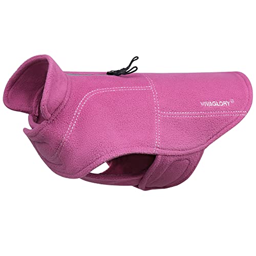 VIVAGLORY Hunde-Fleeceweste, Hundepullover für Kaltes Wetter für Mittel Hunde, Verstellbare Winterkleidung mit Zweifachem Reißverschluss, Reflektierende Hundemäntel, Mittel Plus, Fuchsia von VIVAGLORY