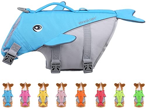 VIVAGLORY Hundeschwimmweste für Kleine & Mittelgroße Hunde, Einfach An-und Auszuziehen Sportliche Hundeschwimmweste mit verstellbaren Nylongurten, Blau von VIVAGLORY