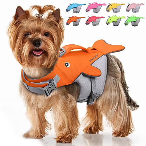 VIVAGLORY Hundeschwimmweste für Kleine & Mittelgroße Hunde, Einfach An-und Auszuziehen Sportliche Hundeschwimmweste mit verstellbaren Nylongurten, Neon-Orange von VIVAGLORY
