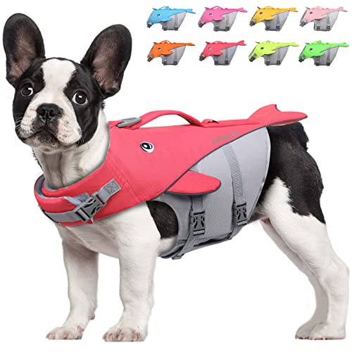 VIVAGLORY Hundeschwimmweste für Kleine & Mittelgroße Hunde, Einfach An-und Auszuziehen Sportliche Hundeschwimmweste mit verstellbaren Nylongurten, Neon-Rosa von VIVAGLORY