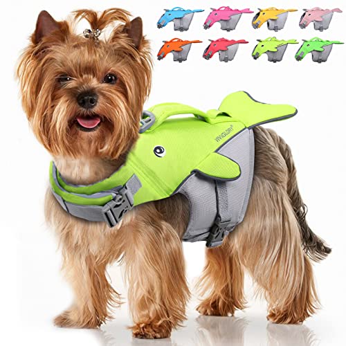 VIVAGLORY Hundeschwimmweste für Kleine & Mittelgroße Hunde, Einfach An-und Auszuziehen Sportliche Hundeschwimmweste mit verstellbaren Nylongurten, Neon-Gelb von VIVAGLORY