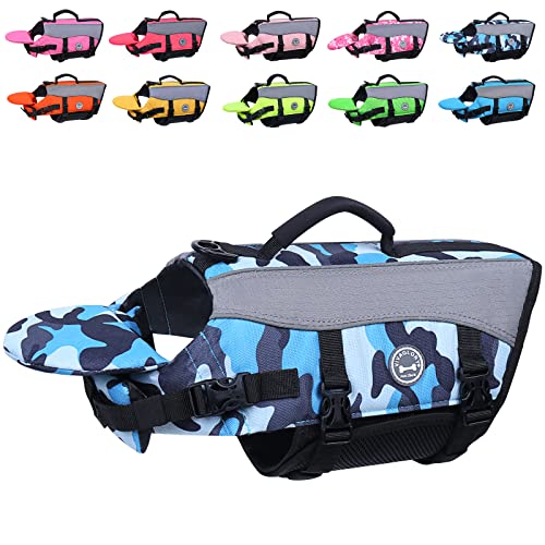 VIVAGLORY Hunde Schwimmweste mit abnehmbarem Frontauftrieb, Rettungsweste mit Reflektierenden Besätzen & Zusätzliche Polsterung zum Schwimmen & Bootfahren Camo Blau XXS von VIVAGLORY