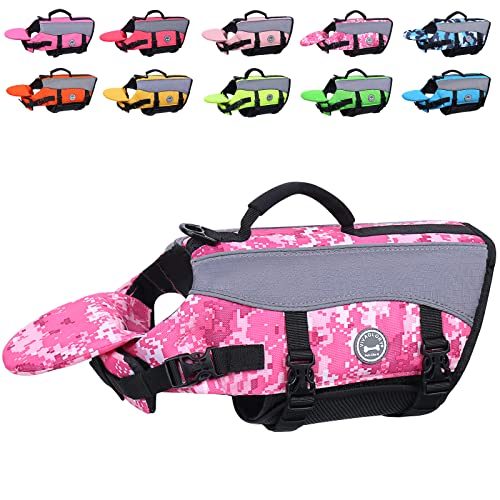 VIVAGLORY Hunde Schwimmweste mit abnehmbarem Frontauftrieb, Rettungsweste mit Reflektierenden Besätzen & Zusätzliche Polsterung zum Schwimmen & Bootfahren Camo Pink XL von VIVAGLORY