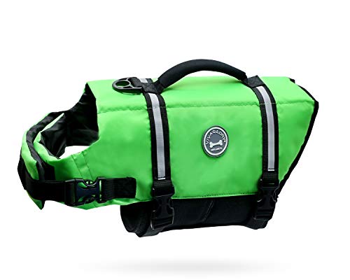 VIVAGLORY Ripstop Hunde Rettungsweste für Kleine Mittel Große Hunde Bootfahren, Hund Schwimmweste mit Verbesserter Auftrieb & Sichtbarkeit, Neon-Grün von VIVAGLORY
