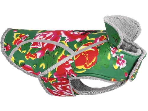 VIVAGLORY Hunde Wintermantel, Winddicht Hunde Wintermantel mit Bauchschutz, Verstellbar Hundejacke Warme Fleece-gefüttert für Kleine Mittlere Große Hunde, Nordwest Blumen-Grün VIVAGLORY Hunde Wintermantel, Winddicht Hunde Wintermantel mit Bauchschutz, Verstellbar Hundejacke Warme Fleece-gefüttert für Kleine Mittlere Große Hunde, Nordwest Blumen-Grün von VIVAGLORY
