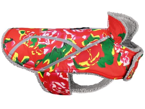 VIVAGLORY Wintermantel für Hunde, Winddicht Mit Bauchschutz, Verstellbare Warme Fleece-gefütterte Hundejacke für Kleine, Mittlere und Große Hunde, Nordwest Blumen-Rot VIVAGLORY Wintermantel für Hunde, Winddicht Mit Bauchschutz, Verstellbare Warme Fleece-gefütterte Hundejacke für Kleine, Mittlere und Große Hunde, Nordwest Blumen-Rot von VIVAGLORY