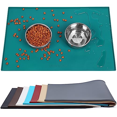 VIVAGLORY Hundefuttermatte, Katzenhund-Fütterungsmatte, Anti-Messy wasserdichte Futterfutter-Nahrungsnahrungs-Pet Schüssel Silikonmatten-Placemat mit erhöhter Kante, Dunkelgrün., Klein (48x30cm) von VIVAGLORY