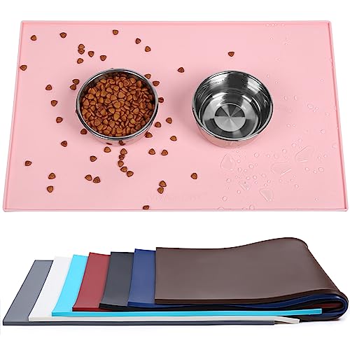 VIVAGLORY Hundefuttermatte, Katzenhund-Fütterungsmatte, Anti-Messy wasserdichte Futterfutter-Nahrungsnahrungs-Pet Schüssel Silikonmatten-Placemat mit erhöhter Kante, Sakura Pink, Klein (48x30cm) von VIVAGLORY