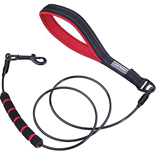 VIVAGLORY Hundeleine Edelstahl Toughbite Hundeleine Bissfest, Welpenleine Führleine mit Doppelgriff & 2 Griffen für Hausleine Joggingleine, Kette Metall Edelstahl & Bissfest für Hunde, 180cm, Schwarz von VIVAGLORY