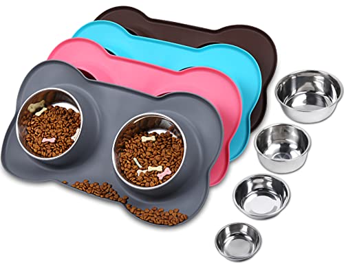 VIVAGLORY Hundenapf Fressnapf Lebensmittel Wassernapf Edelstahl Doppel Napf mit Nicht Kleckern Rutschfesten Silikon Tablett Matte, Grau, Extra groß VIVAGLORY Hundenapf Fressnapf Lebensmittel Wassernapf Edelstahl Doppel Napf mit Nicht Kleckern Rutschfesten Silikon Tablett Matte, Grau, Extra groß von VIVAGLORY