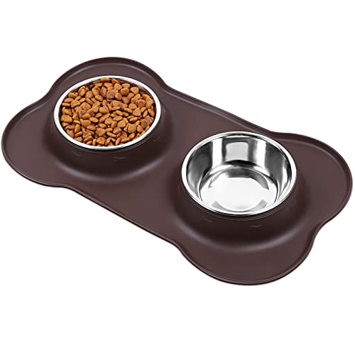 VIVAGLORY Hundenapf Fressnapf Lebensmittel Wassernapf Edelstahl Doppel Napf mit Nicht Kleckern Rutschfesten Silikon Tablett Matte, Schokolade, MitteL VIVAGLORY Hundenapf Fressnapf Lebensmittel Wassernapf Edelstahl Doppel Napf mit Nicht Kleckern Rutschfesten Silikon Tablett Matte, Schokolade, MitteL von VIVAGLORY