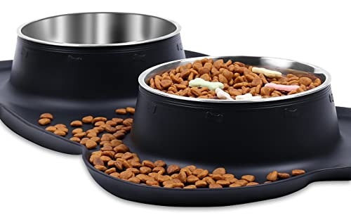 VIVAGLORY Hundenapf Fressnapf Lebensmittel Wassernapf Edelstahl Doppel Napf mit Nicht Kleckern Rutschfesten Silikon Tablett Matte, Schwarz, Extra groß VIVAGLORY Hundenapf Fressnapf Lebensmittel Wassernapf Edelstahl Doppel Napf mit Nicht Kleckern Rutschfesten Silikon Tablett Matte, Schwarz, Extra groß von VIVAGLORY