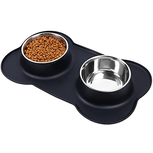 VIVAGLORY Hundenapf Fressnapf Lebensmittel Wassernapf Edelstahl Doppel Napf mit Nicht Kleckern Rutschfesten Silikon Tablett Matte, Schwarz, Groß VIVAGLORY Hundenapf Fressnapf Lebensmittel Wassernapf Edelstahl Doppel Napf mit Nicht Kleckern Rutschfesten Silikon Tablett Matte, Schwarz, Groß von VIVAGLORY