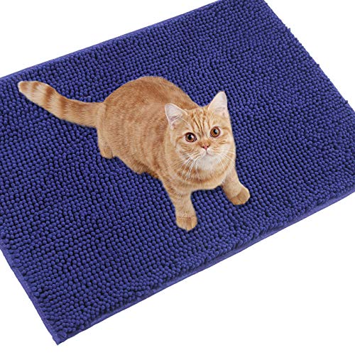 VIVAGLORY Katzenstreu-Matte, Streufangmatte, 80 × 50 cm Katzen Katzentoiletten Teppich mit Wasserdichter Rückseite, Superweich für Die Pfoten der Katze, Maschinenwaschbar, Marineblau von VIVAGLORY