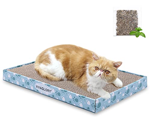 VIVAGLORY Katzenkratzer, Kratzpads mit Box, Umkehrbares Katzenkratzbrett, Kratzmatten für Hauskatzen, Karton-Katzenkratzer, Inklusive Katzenminze, 1 Packung, Extra Breit von VIVAGLORY