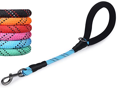 VIVAGLORY Kurze Hundeleine Mit Bequem Gepolstertem Griff, 46cm Langlebig Seil Kurze Gehen & Ausbildung Leinen für Hunde mit Stark Reflektierenden Fäden Für Mittelgroße Und Große Hunde, Blau von VIVAGLORY