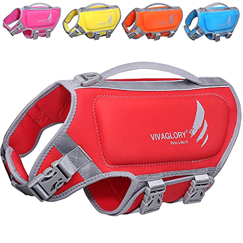 VIVAGLORY Leichte Rettungsweste für Hunde, Haustiere Lebensretter Hautfreundliche Neopren Hundeschwimmwesten mit D-Ring & Schnellverschluss für Kleine Hunde, Rot, S von VIVAGLORY
