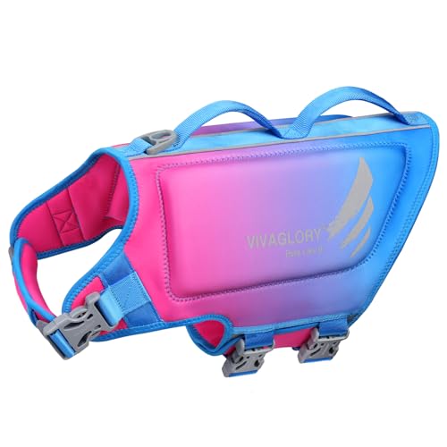 VIVAGLORY Leichte Rettungsweste für Hunde, Haustiere Lebensretter Hautfreundliche Neopren für Große Hunde Hundeschwimmwesten mit D-Ring & Schnellverschluss, Pink Blau von VIVAGLORY