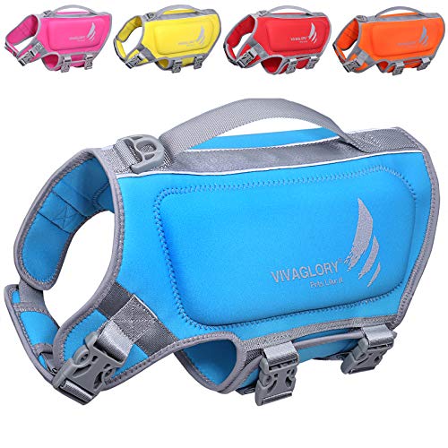 VIVAGLORY Leichte Rettungsweste für Hunde, Haustiere Lebensretter Hautfreundliche Neopren für Kleine Hunde Hundeschwimmwesten mit D-Ring & Schnellverschluss, Blau von VIVAGLORY