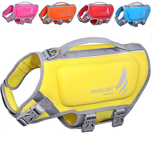 VIVAGLORY Leichte Rettungsweste für Hunde, Haustiere Lebensretter Hautfreundliche Neopren für Kleine Hunde Hundeschwimmwesten mit D-Ring & Schnellverschluss, Gelb von VIVAGLORY