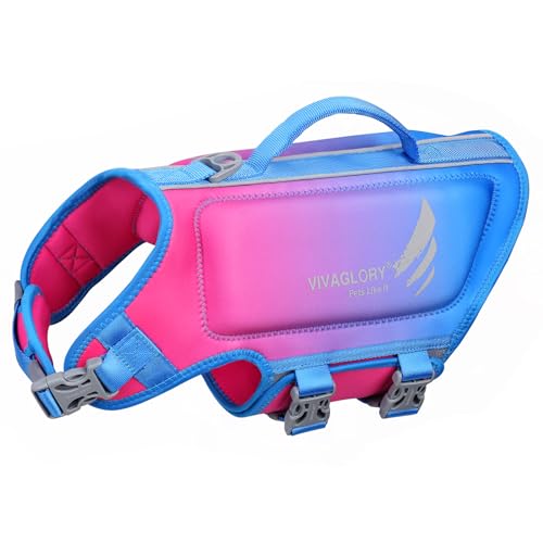 VIVAGLORY Leichte Rettungsweste für Hunde, Haustiere Lebensretter Hautfreundliche Neopren für Kleine Hunde Hundeschwimmwesten mit D-Ring & Schnellverschluss, Pink Blau von VIVAGLORY