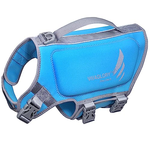 VIVAGLORY Leichte Rettungsweste für Hunde, Haustiere Lebensretter Hautfreundliche Neopren für Mittel Hunde Hundeschwimmwesten mit D-Ring & Schnellverschluss, Blau von VIVAGLORY