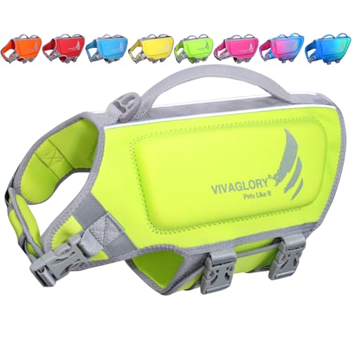 VIVAGLORY Leichte Rettungsweste für Hunde, Pet Life Preserver Rettungsweste aus hautfreundlichem Neopren mit D-Ring und Schnellverschlussschnalle für kleine Hunde, Neon-Gelb von VIVAGLORY