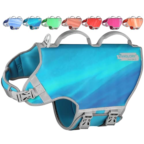 VIVAGLORY Neopren Schwimmweste Hund Dog Life Jacket Für Wassersport Schwimmen & Hunter, Leichte Sicher Langlebig Einstellbar Auftrieb Lebensretter Mit Rettungsgrif, XL, Türkis von VIVAGLORY