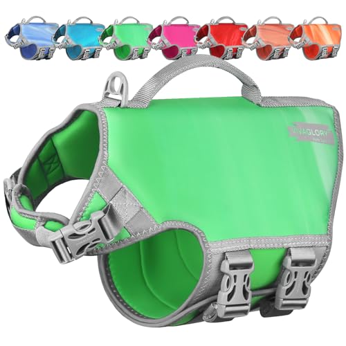 VIVAGLORY Neopren Schwimmweste Hund Hunde Rettungsweste Für Wassersport Schwimmen & Hunter, Leichte Sicher Langlebig Einstellbar Auftrieb Lebensretter Mit Rettungsgrif, L, Trauben Grün von VIVAGLORY