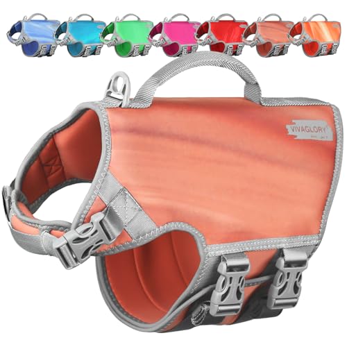 VIVAGLORY Neopren Schwimmweste Hund Hundeweste Schwimmen Für Wassersport Schwimmen & Hunter, Leichte Sicher Langlebig Einstellbar Auftrieb Lebensretter Mit Rettungsgrif, L, Pink Desert von VIVAGLORY