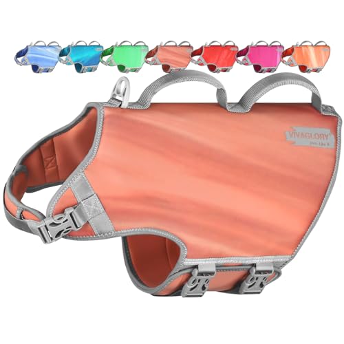VIVAGLORY Neopren Schwimmweste Hund Hundeweste Schwimmen Für Wassersport Schwimmen & Hunter, Leichte Sicher Langlebig Einstellbar Auftrieb Lebensretter Mit Rettungsgrif, XL, Pink Desert von VIVAGLORY