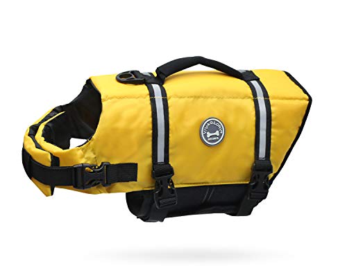 VIVAGLORY Ripstop Hunde Rettungsweste für Kleine Mittel Große Hunde Bootfahren, Hund Schwimmweste mit Verbesserter Auftrieb & Sichtbarkeit, Gelb von VIVAGLORY
