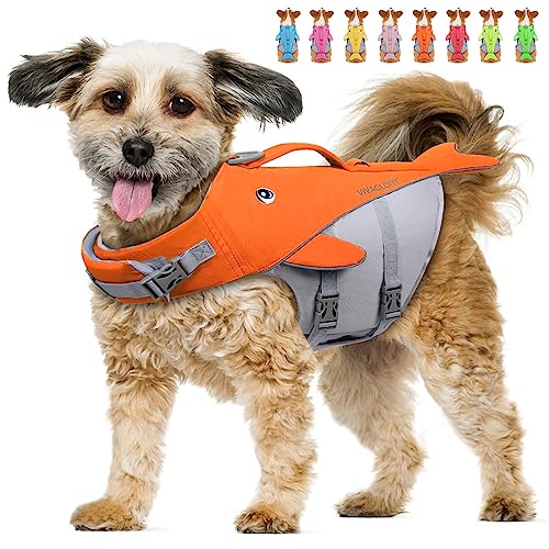VIVAGLORY Hundeschwimmweste für Kleine & Mittelgroße Hunde, Einfach An-und Auszuziehen Sportliche Hundeschwimmweste mit verstellbaren Nylongurten, Neon-Orange von VIVAGLORY