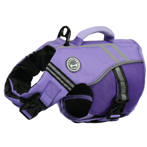 VIVAGLORY Sports Style Schwimmweste Hund, Hundeschwimmweste für Bootfahren, Auftrieb & Schwimmhilfe, Schwimmweste, XS, Lila von VIVAGLORY