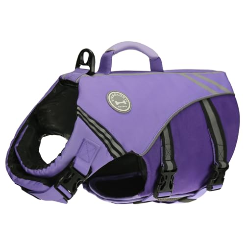 VIVAGLORY Sportstil Schwimmweste für Hunde mit Hervorragendem Auftrieb, Einstellbar & Langlebig Schwimmweste mit Sicherem Befestigungssystem für Große Hunde, Lila von VIVAGLORY