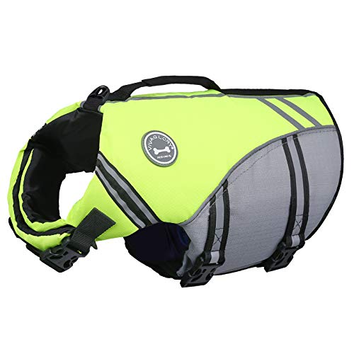 VIVAGLORY Sportstil Schwimmweste für Hunde mit Hervorragendem Auftrieb, Einstellbar & Langlebig Schwimmweste mit Sicherem Befestigungssystem für Große Hunde, Neon-Gelb von VIVAGLORY