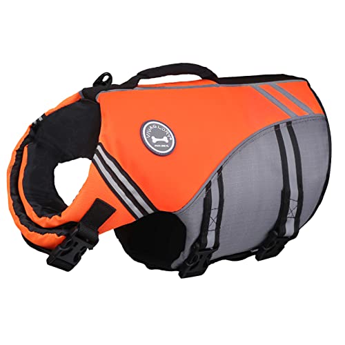 VIVAGLORY Sportstil Schwimmweste für Hunde mit Hervorragendem Auftrieb, Einstellbar & Langlebig Schwimmweste mit Sicherem Befestigungssystem für Große Hunde, Neon-Orange von VIVAGLORY