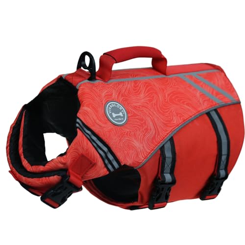 VIVAGLORY Sportstil Schwimmweste für Hunde mit Hervorragendem Auftrieb, Einstellbar & Langlebig Schwimmweste mit Sicherem Befestigungssystem für Große Hunde, Rot von VIVAGLORY