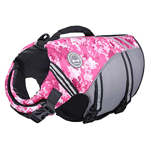 VIVAGLORY Sportstil Schwimmweste für Hunde mit Hervorragendem Auftrieb, Einstellbar & Langlebig Schwimmweste mit Sicherem Befestigungssystem für Kleine Hunde, Camo Rosa von VIVAGLORY