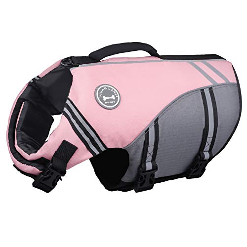 VIVAGLORY Sportstil Schwimmweste für Hunde mit Hervorragendem Auftrieb, Einstellbar & Langlebig Schwimmweste mit Sicherem Befestigungssystem für Mittel Hunde, Sakura Rosa von VIVAGLORY