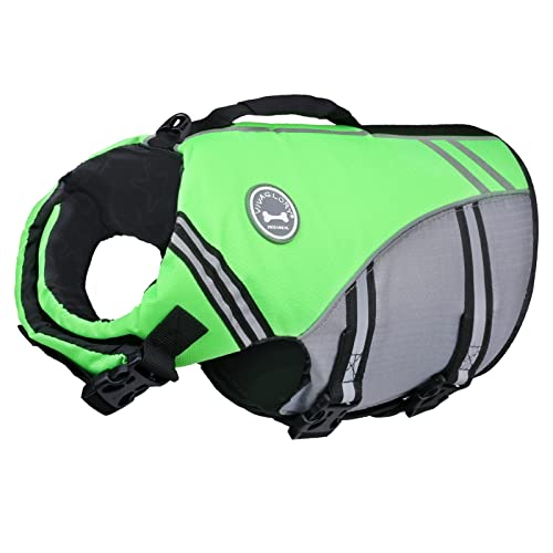 VIVAGLORY Sportstil Schwimmweste für Hunde mit Hervorragendem Auftrieb, Langlebig & Einstellbar Schwimmweste mit Sicherem Befestigungssystem für Große Hunde, Neon-Grün von VIVAGLORY