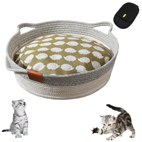 VIVBCLI Geflochtener Katzenkorb aus Seil, Kratzfest, Weich und Sanft zur Haut, Atmungsaktiv und Fusselfrei (Beige (mit Kissen), M) von VIVBCLI