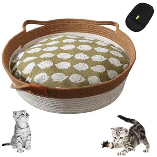 VIVBCLI Geflochtener Katzenkorb aus Seil, Kratzfest, Weich und Sanft zur Haut, Atmungsaktiv und Fusselfrei (Grün (mit Kissen), M) von VIVBCLI