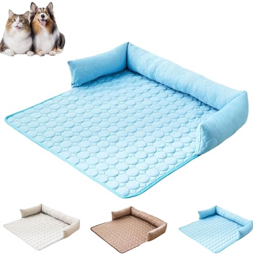 VIVBCLI KüHlendes Sofabett, Sommer Cool Hundebett, Katzen- Und Hundedecke Aus Eisseide, Maschinenwaschbar Mit SchnellabküHlung (Blau, 90 * 90cm) von VIVBCLI